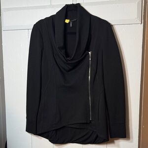 EUC Beautiful White House Black Market Black Cowl Neck Jacket w/Exposed Zipper